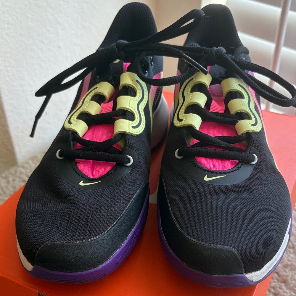 Nike women’s AIRMAX black, neon Pink, neon yellow, and purple Tennis Shoes